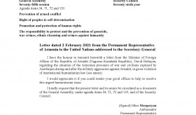 Letter from the Minister of Foreign Affairs of Artsakh addressed to the UN Secretary-General regarding the situation of the Armenian prisoners of war and civilians captured by Azerbaijan during and after the military aggression against Artsakh