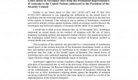 Letter dated 16 November 2021 from the Permanent Representative of Armenia to the United Nations addressed to the President of the UN Security Council