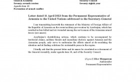 ՄԱԿ-ում ՀՀ մշտական ներկայացուցչի նամակն Ադրբեջանի կողմից իրականացված ռազմական սադրանքի վերաբերյալ