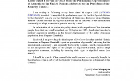 Letter from the Permanent Representative of Armenia to the United Nations on the report of the First Special Adviser to the UN Secretary General on the Prevention of Genocide Juan Mendez