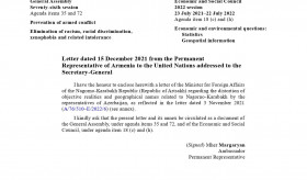 Letter dated 15 December 15 2021 from the Minister of Foreign Affairs of the Republic of Artsakh addressed to the UN Secretary-General