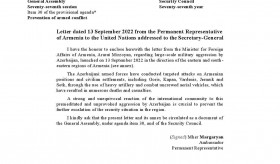 Letter from the Minister for Foreign Affairs of Armenia regarding large-scale military aggression by Azerbaijan