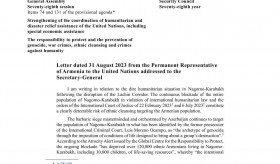 Letter from the Permanent Representative of Armenia to the United Nations on the humanitarian situation in Nagorno-Karabakh and the imperative to prevent atrocity crimes