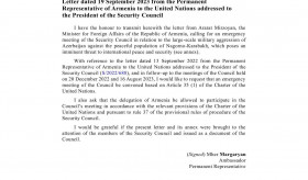 Letter from Ararat Mirzoyan, the Minister for Foreign Affairs of the Republic of Armenia, calling for an emergency meeting of the Security Council